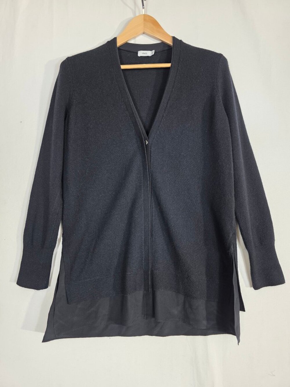 Vince knit Black Wool-Cashmere Cardigan with Silk Trim Size S